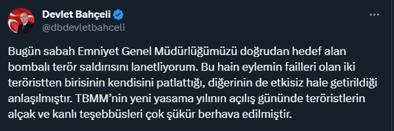 Bahçeli'den Ankara'daki patlamaya tepki: Terör saldırısını lanetliyorum