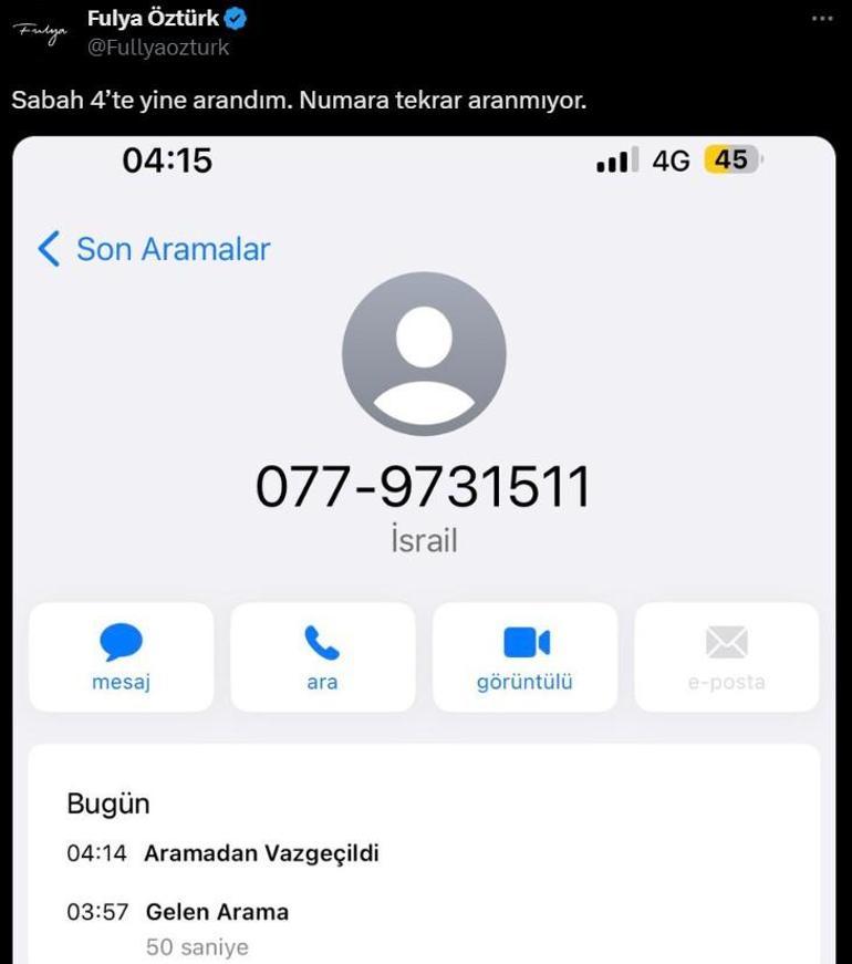 İsrail'de telefonla tehdit edilen Fulya Öztürk'e yeni telefon: Sabah 4'te yine arandım