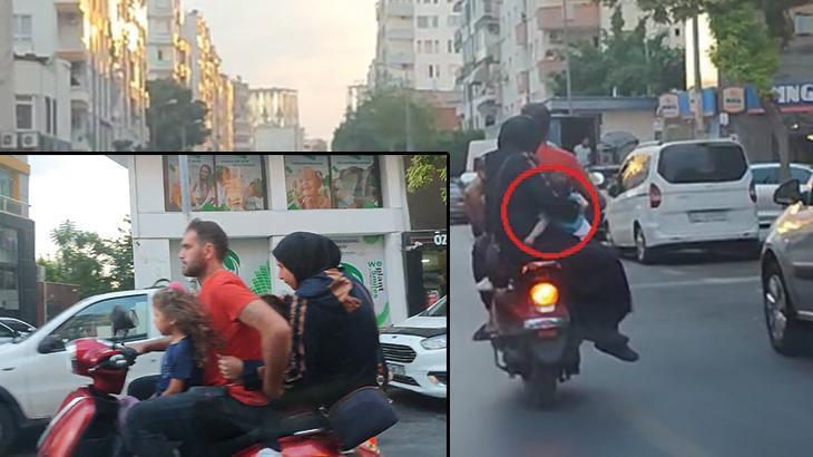5 kişilik aile motosikletle seyahat etti! Korku dolu anlar anbean kaydedildi