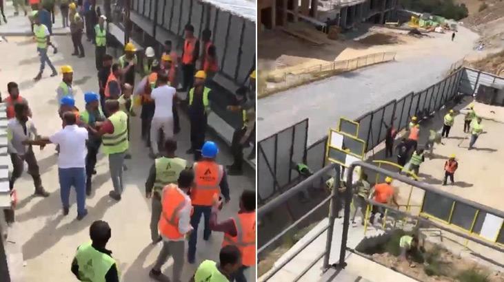 Şantiyede işçiler birbirine girdi, inşaat karıştı