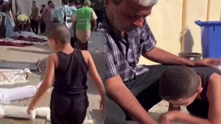 Gazzeli çocuğun yürek yakan görüntüsü! Cansız bedenlerin arasında ailesini buldu
