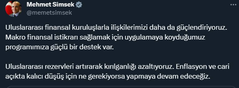 Bakan Şimşek'ten cari açık ve enflasyon mesajı