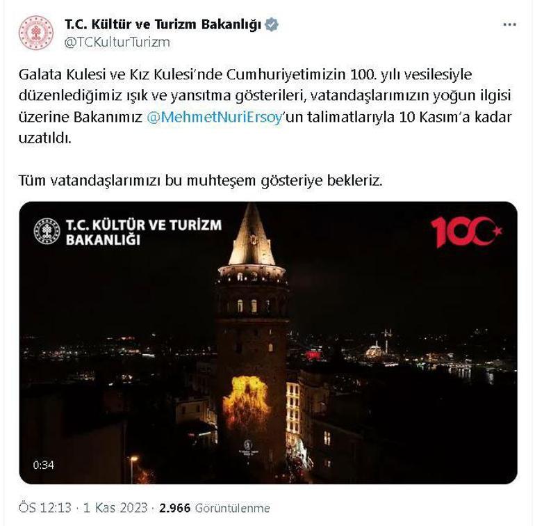 Galata ve Kız kulelerinde ışık gösterileri, 10 Kasım'a kadar devam edecek