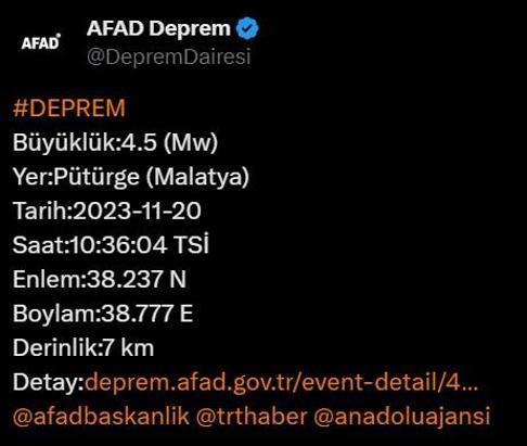 Son dakika... Malatya'da 4.5 büyüklüğünde deprem