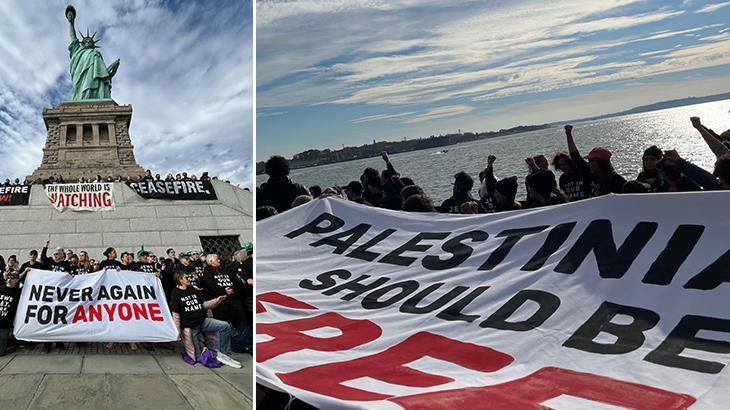 Yahudilerden Özgürlük Heykeli önünde Filistin’e destek