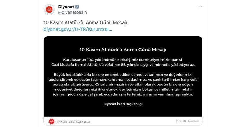 Diyanet’ten ’10 Kasım Atatürk’ü Anma Günü’ mesajı