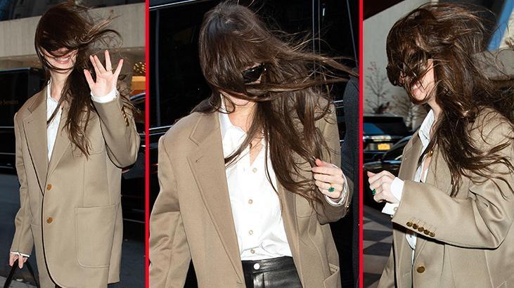 Ünlü oyuncu rüzgar yüzünden zor anlar yaşadı! Dakikalarca saçlarıyla boğuştu