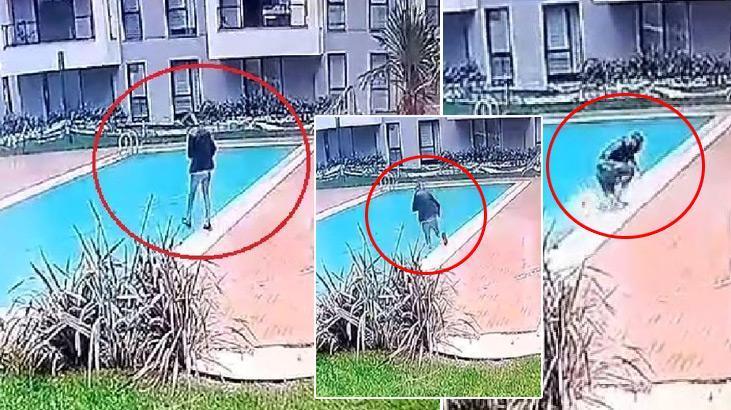 Teslimat için siteye giden kurye havuza düştü