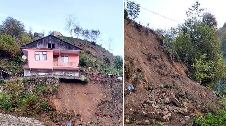 Rize’de heyelan! 2 katlı evin temelinde hasar oluşturdu