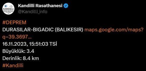 Balıkesir'de 3.4 büyüklüğünde deprem