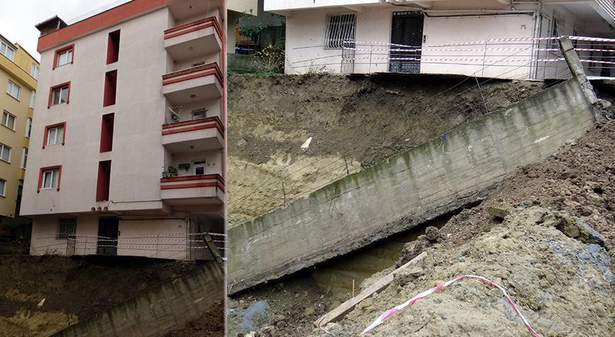 Yer: Avcılar! 4 katlı binanın istinat duvarı çöktü