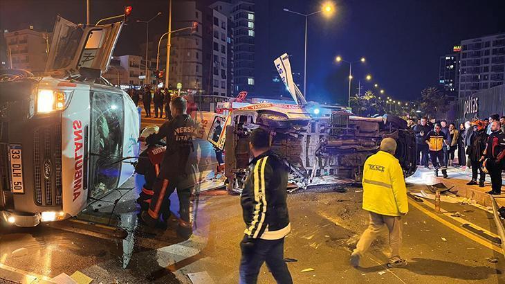 Mersin’de otomobille çarpışan ambulans devrildi: 7 yaralı