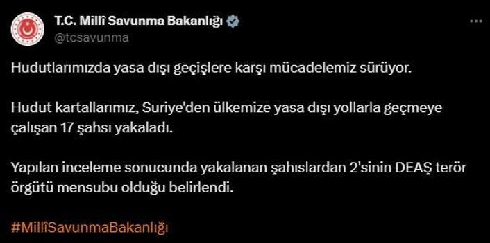 Suriye sınırında 2'si DEAŞ mensubu 17 kişi yakalandı