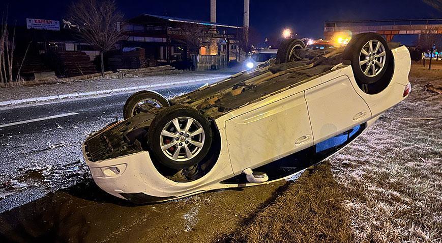 Takla atan otomobilden emniyet kemeri sayesinde burnu bile kanamdan çıktı