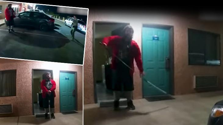 Silahı görünce kılıç çekti! Akılalmaz görüntüler, polis çapraz ateşe aldı