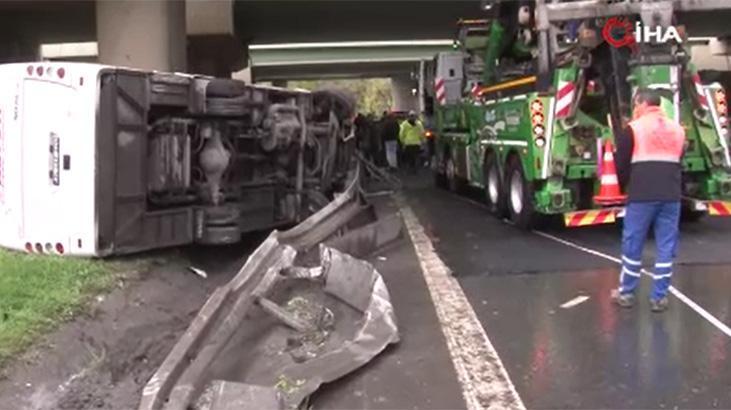 Basın Ekspres Yolu’nda sivil polisleri taşıyan servis minibüsü devrildi