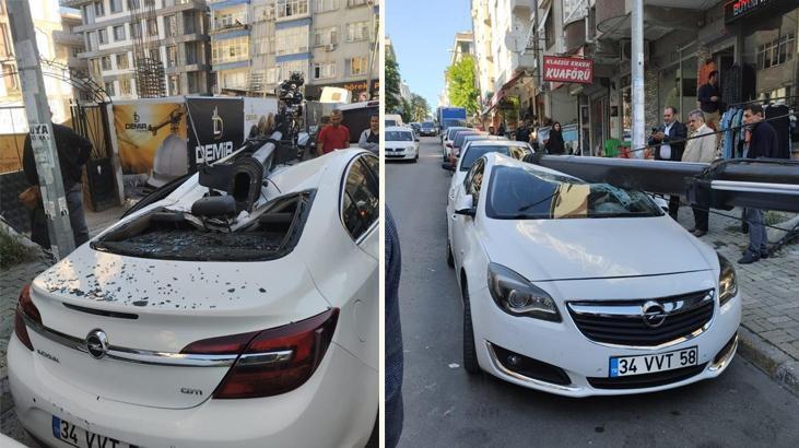 Avcılar’da facianın eşiğinden dönüldü! Vinç aracın üzerine böyle devrildi