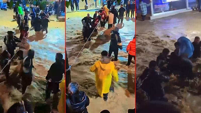 Sarıyer’de sağanak sonrası sokaklar su altında kaldı: Vatandaşlar halatla geçti